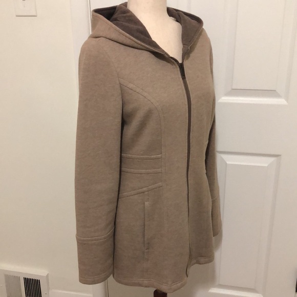 Sebby Collection Taupe Heathered/Nutmeg Colored Hooded Jacket - Size Medium - Picture 5 of 9